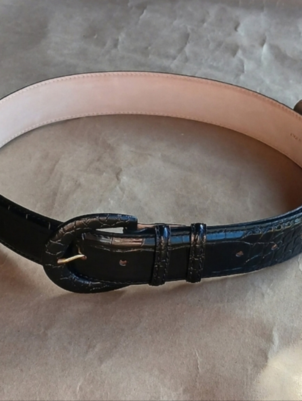 Doen Ludavine Leather Belt Medium Large Black Faux Crocodile